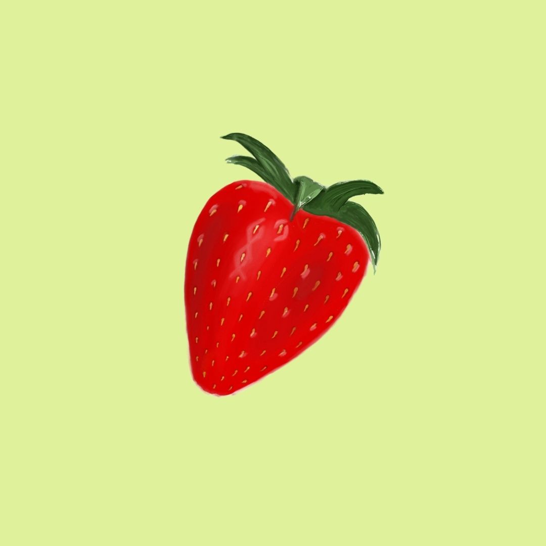 dessin digital fraise sur fond jaune pale